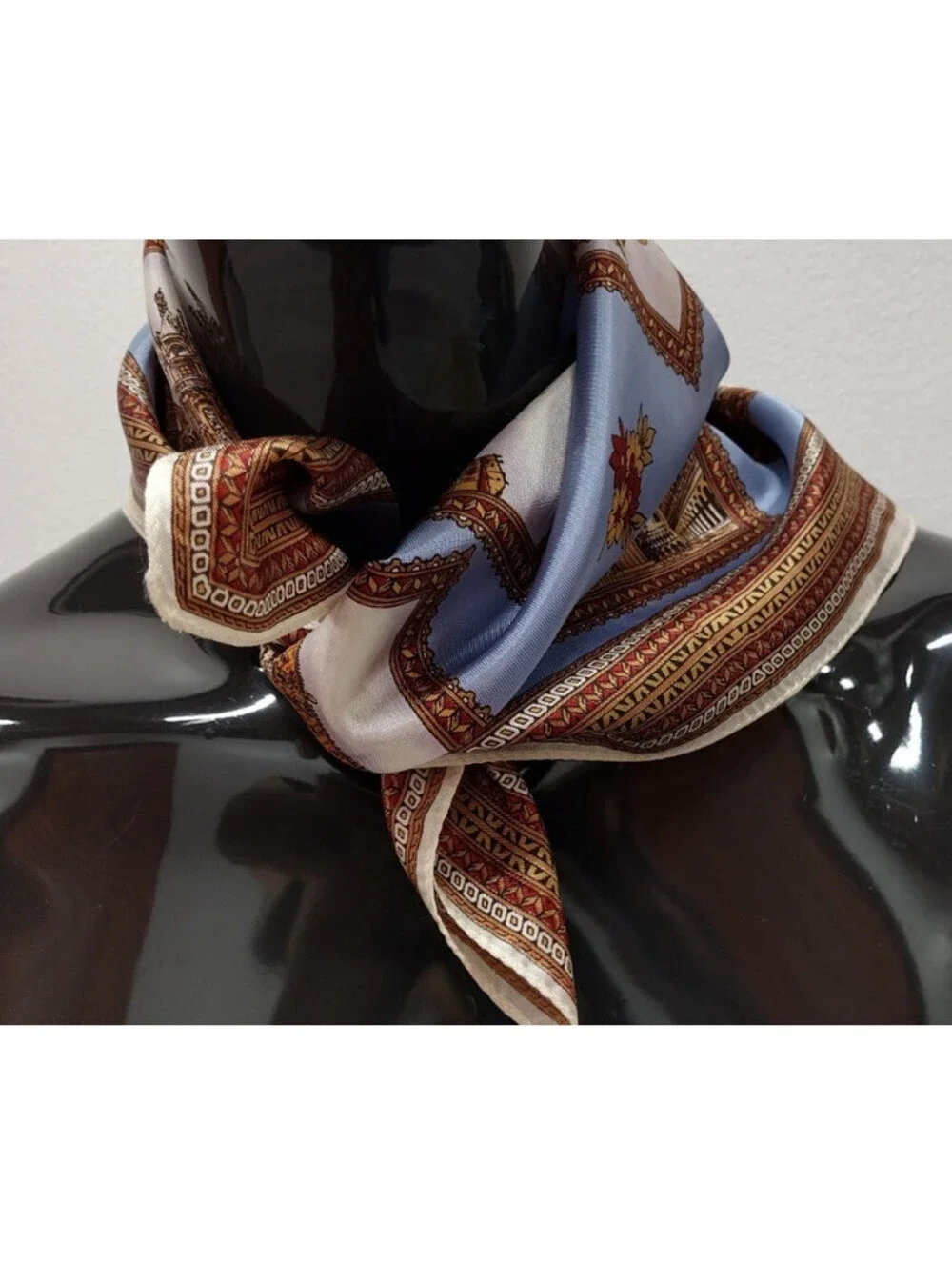 Vintage 50s 60s VENEZIA ITALY Scarf Souvenir Brown Blue Acetate Rayon Sateen